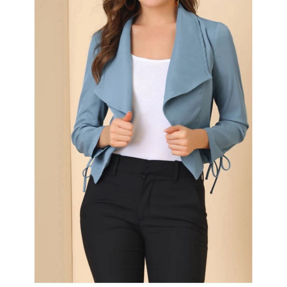 Allegra K Open Front Cardigan‎ Jacket Work Office Business Suit Blazer Blue Sz M